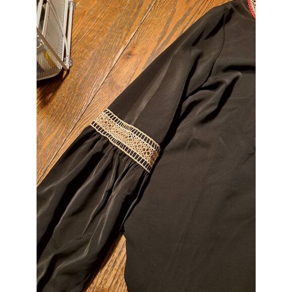 SHEIN Women's Small Deep V-Neck Lace Long Sleeve Blouse Black Floral Pullover - Picture 3 of 5